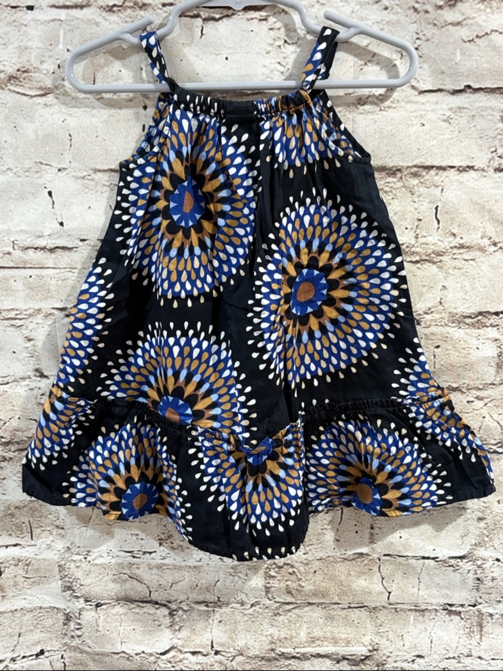 BabyGAP Floral-Print Ruffle Hem Dress with Blue and Tan Accents